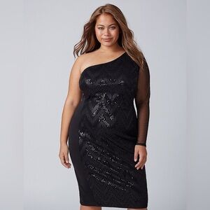 Lane Bryant Black Sequin One-Shoulder Dress
